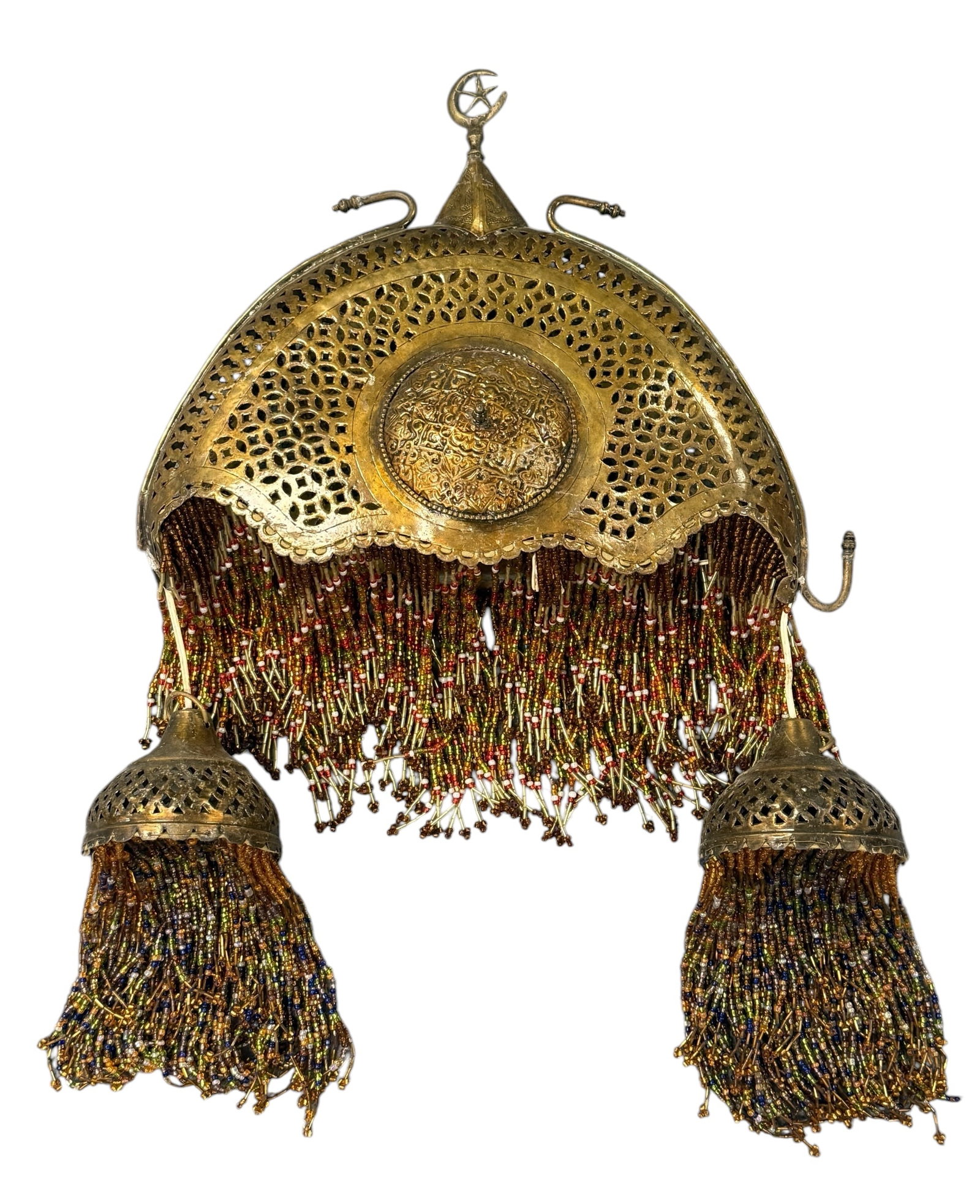 Hanging Antique Morrocan Breaded Brass Pierced Lamp (1 of 9)