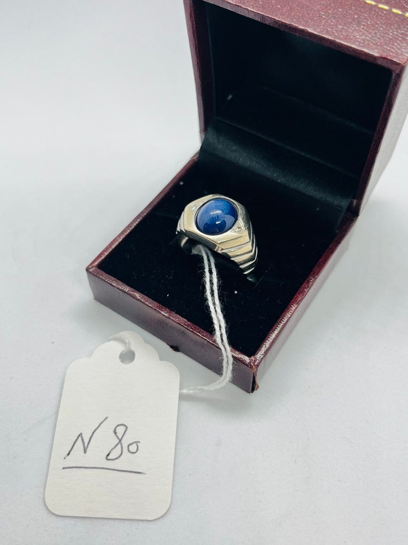 STAR SAPPHIRE RING: STAR SAPPHIRE WHITE GOLD 14K RING SIZE 9 1/2