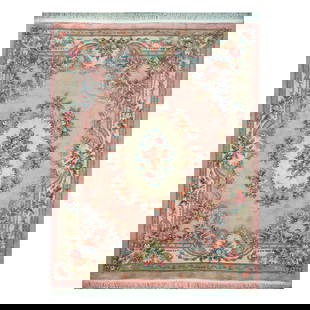chinese aubusson rug 1144280: handmade chinese aubusson rug DESIGN: Medallion background pink border cream dimensions 7.5 x9.4