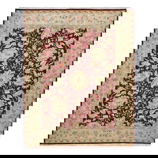 oushak rug 1144290: handmade Oushak rug DESIGN:all over motif background red border tan dimensions 8 x 9. 11