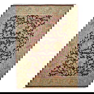 sino oushak rug 1144729: handmade sino oushak rug DESIGN:all over motif background red border cream dimensions 9 x 12. 2
