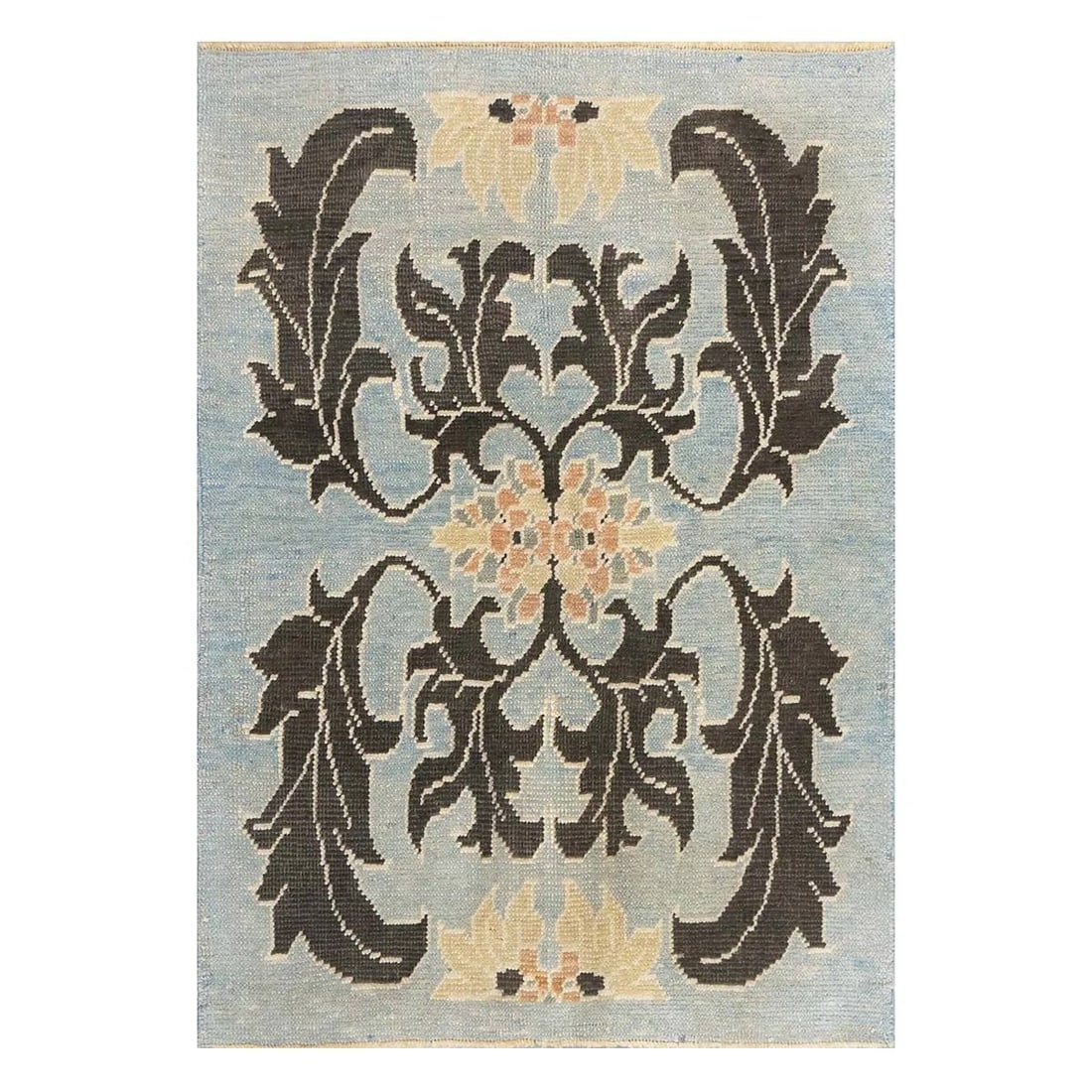 Turkish Oushak 1141501: 21st Century Turkish Donegal Oushak 4×6 Light Blue & Black Handmade Area Rug