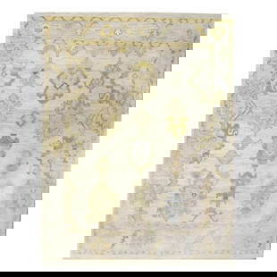 New Turkish Oushak 114073: New Turkish Oushak 10×13 Ivory, Blue, & Yellow Handmade Area Rug