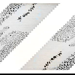 Modern Wool & Silk 1144032: Modern Wool & Silk 9&#215;14 Ivory & Black Jaguar Handmade Area Rug Origin: Nepal