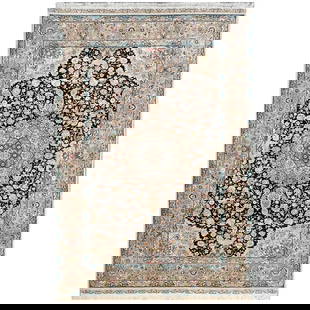 Vintage Persian Tabriz 1143809: Vintage Persian Tabriz Wool & Silk 5&#215;8 Blue, Black, & Ivory Handmade Area Rug