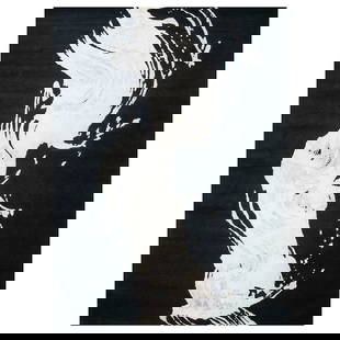 Modern Wool & Silk 1144031: Modern Wool & Silk 9X12 Black & White Wave Design Handmade Area Rug Origin: Nepal