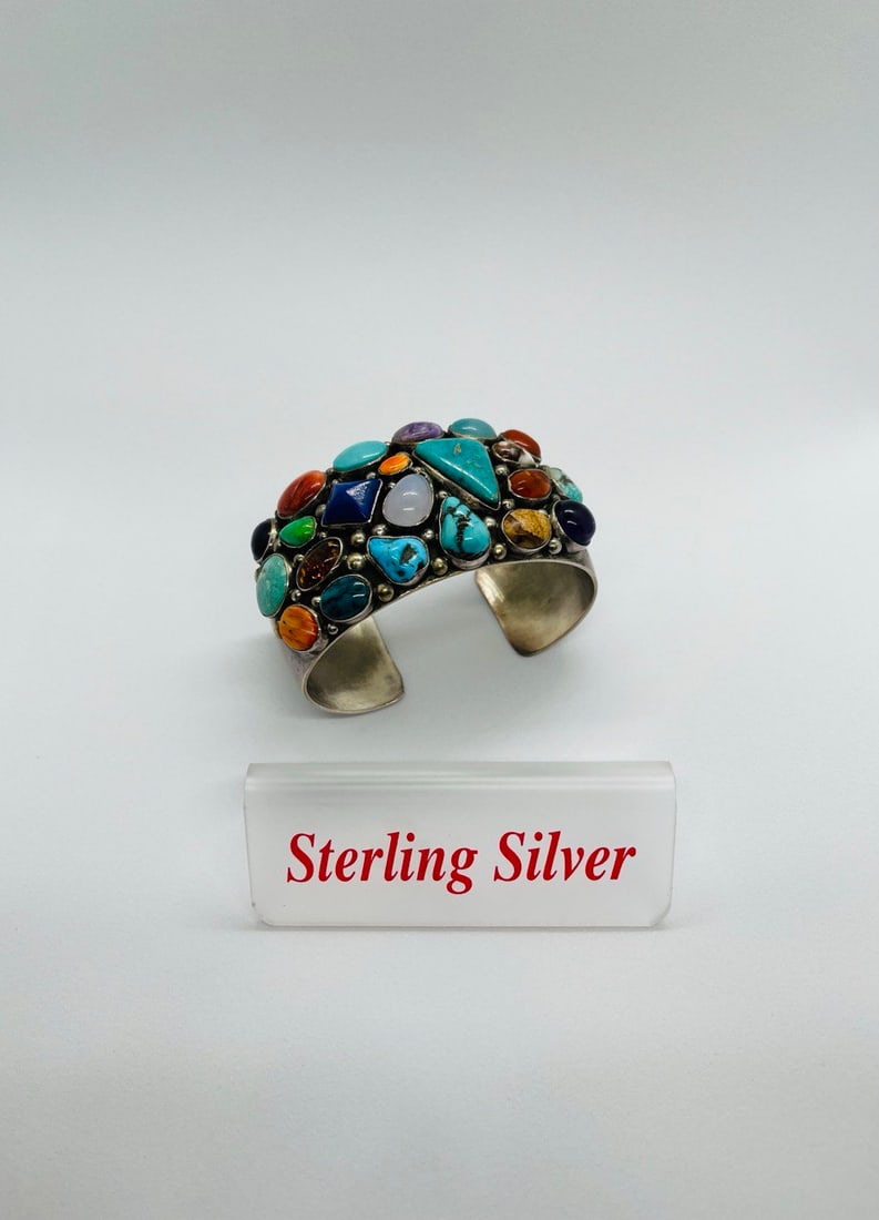 EMER THOMPSON STERLING: HANDMADE STERLING VINTAGE NATIVE INDIA. Rainbow of Color