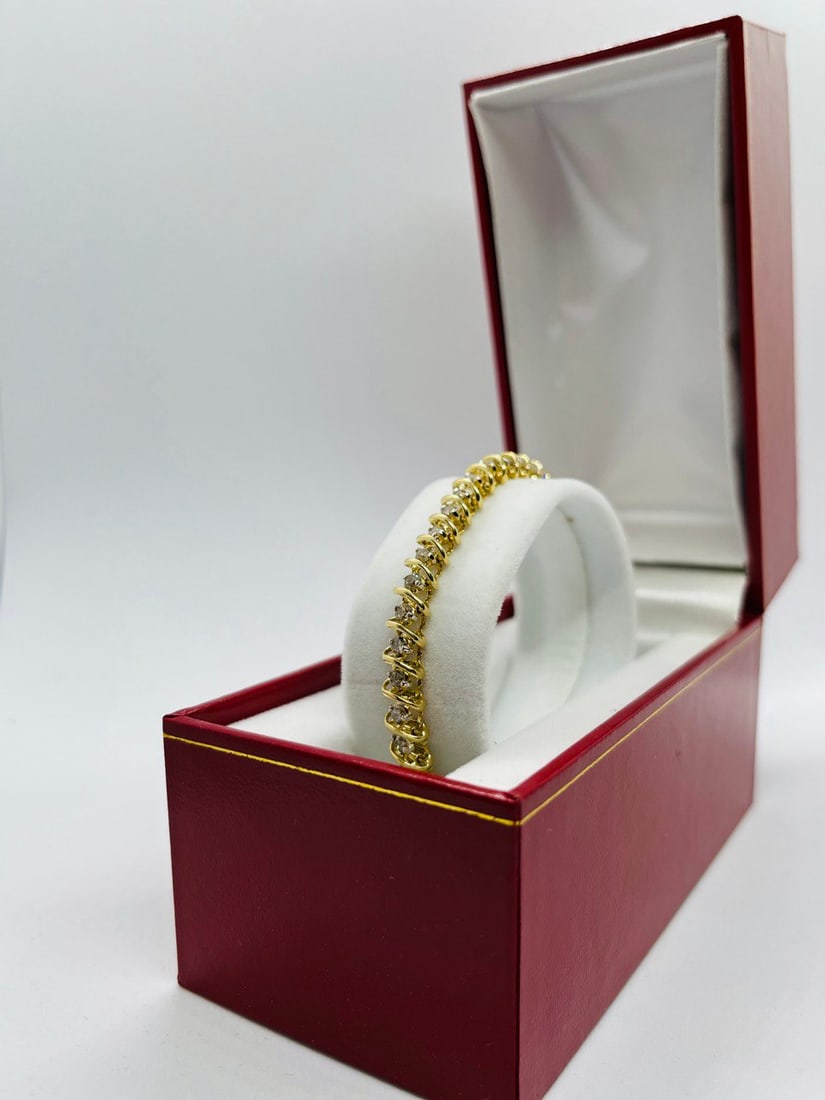 LADIES DIAMOND TENNIS BRACELET: 14K YELLOW GOLD 2 CTTW APPROX & DIAMOND SI 1- S SHAP STYLE BEAUTIFUL - 7 1/2 INCH LONG