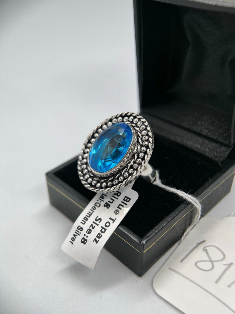 BLUE TOPAZ STONE SILVER RING - 2