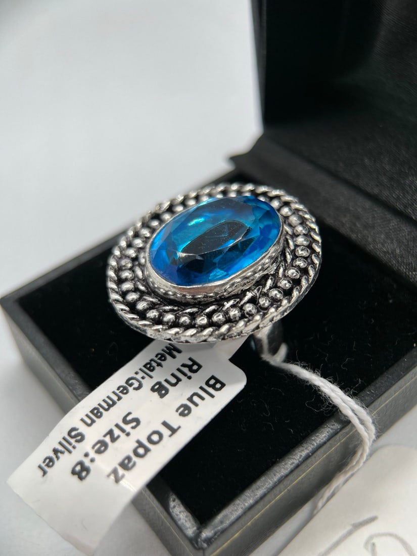 BLUE TOPAZ STONE SILVER RING - 3
