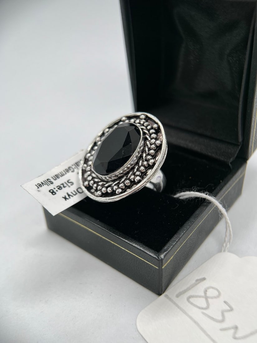 BLACK ONYX STONE SILVER RING - 2