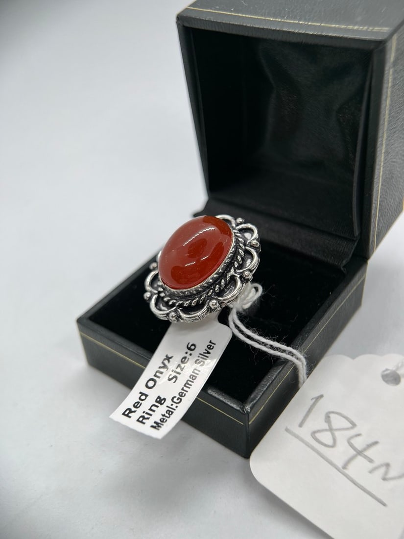 RED ONYX STONE SILVER RING - 3