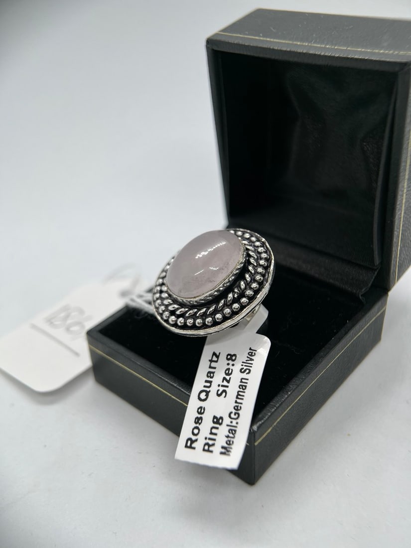 ROSE QUARTZ STONE SILVER RING - 2