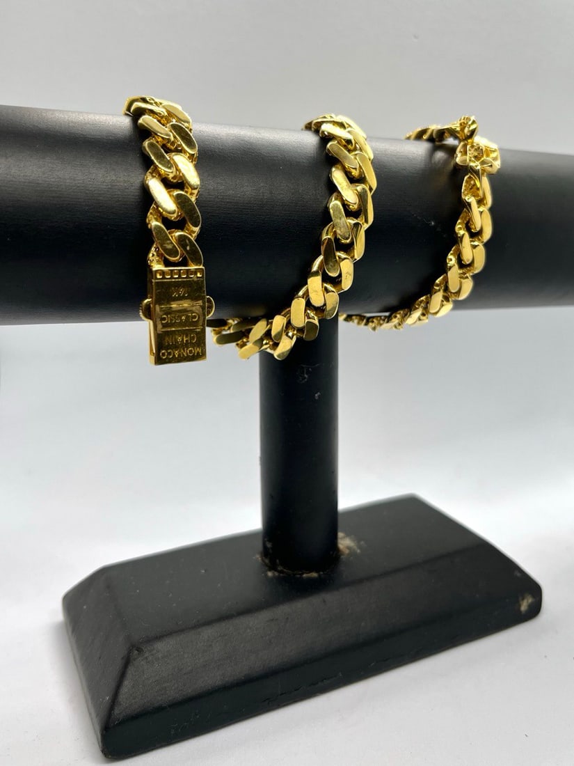 YELLOW GOLD MONACO NECLACE: 14K YELLOW GOLD CLASSIC 18 INCH CUBIN STYLE