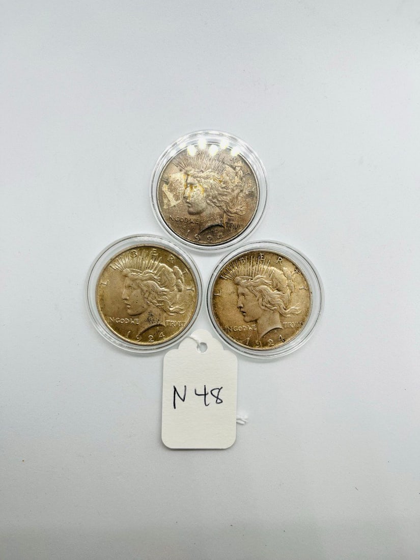 SILVER ONE DOLLER United States of America Liberty coins: 3 ladies liberty one dollar siver 1924