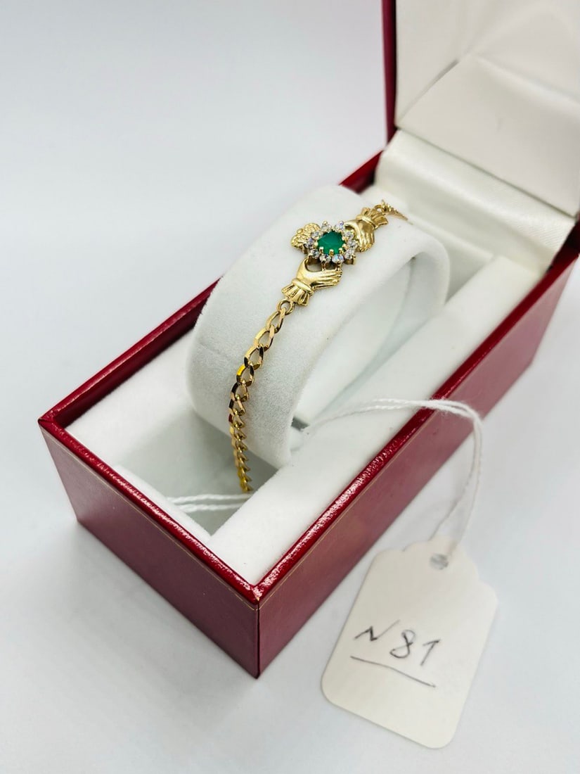 YELLOW GOLD: 9K GOLD 7 INCH YELLOW GOLD WITH DIAMOND EMERLAND BRACELET