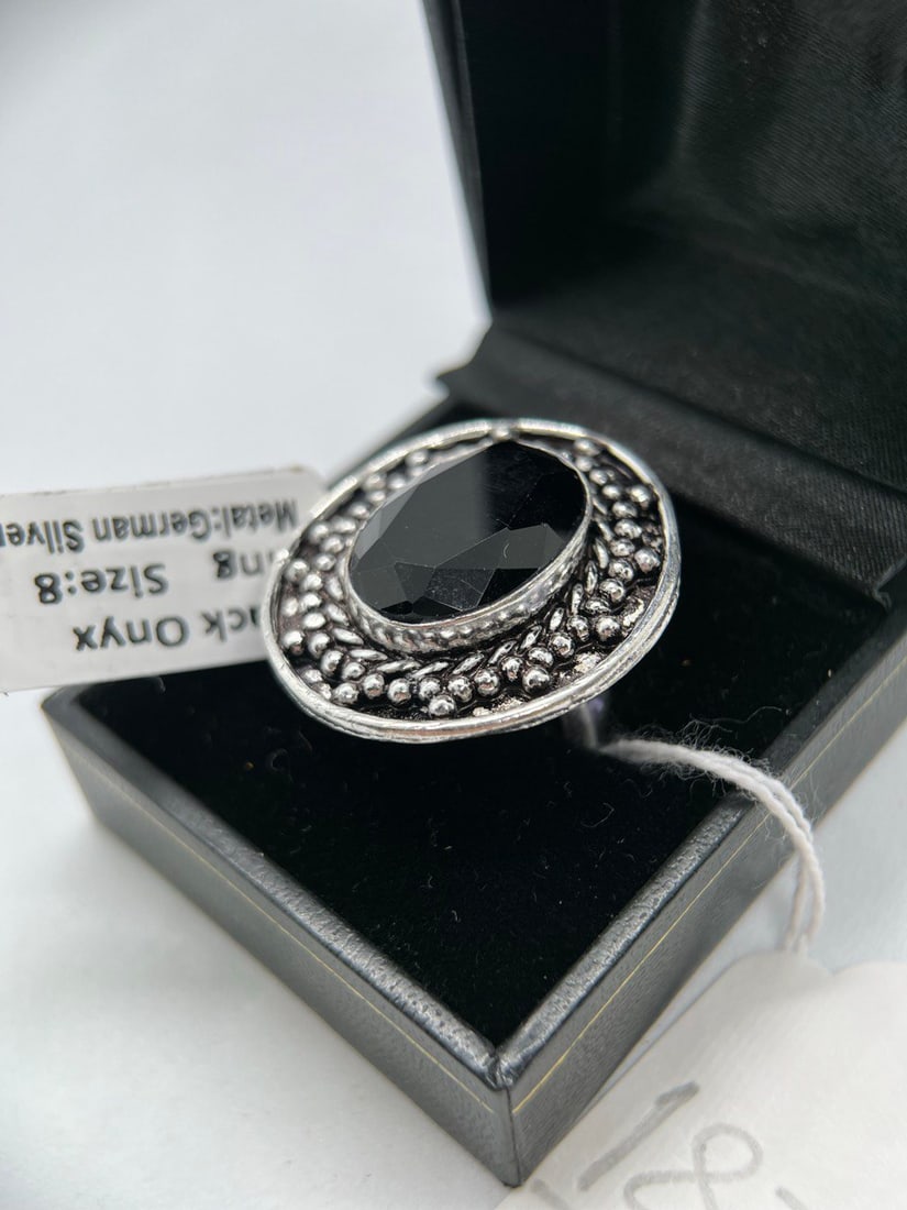 BLACK ONYX STONE SILVER RING - 3