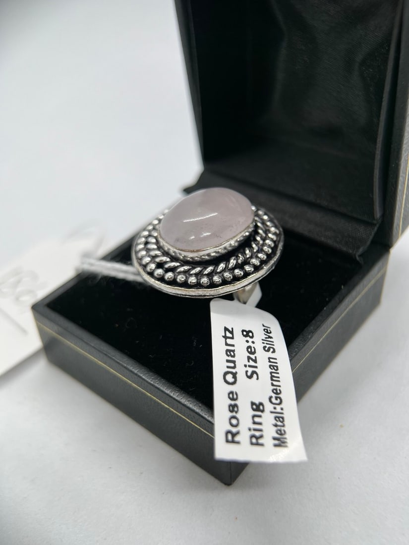ROSE QUARTZ STONE SILVER RING - 3