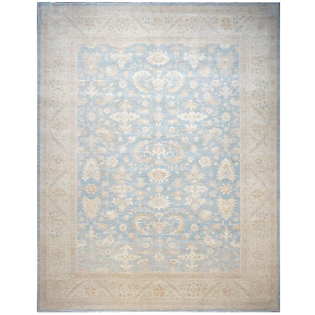 Afghan Oushak 1142741: Afghan Oushak 12×15 Blue & Ivory Handmade Area Rug Content: Wool
