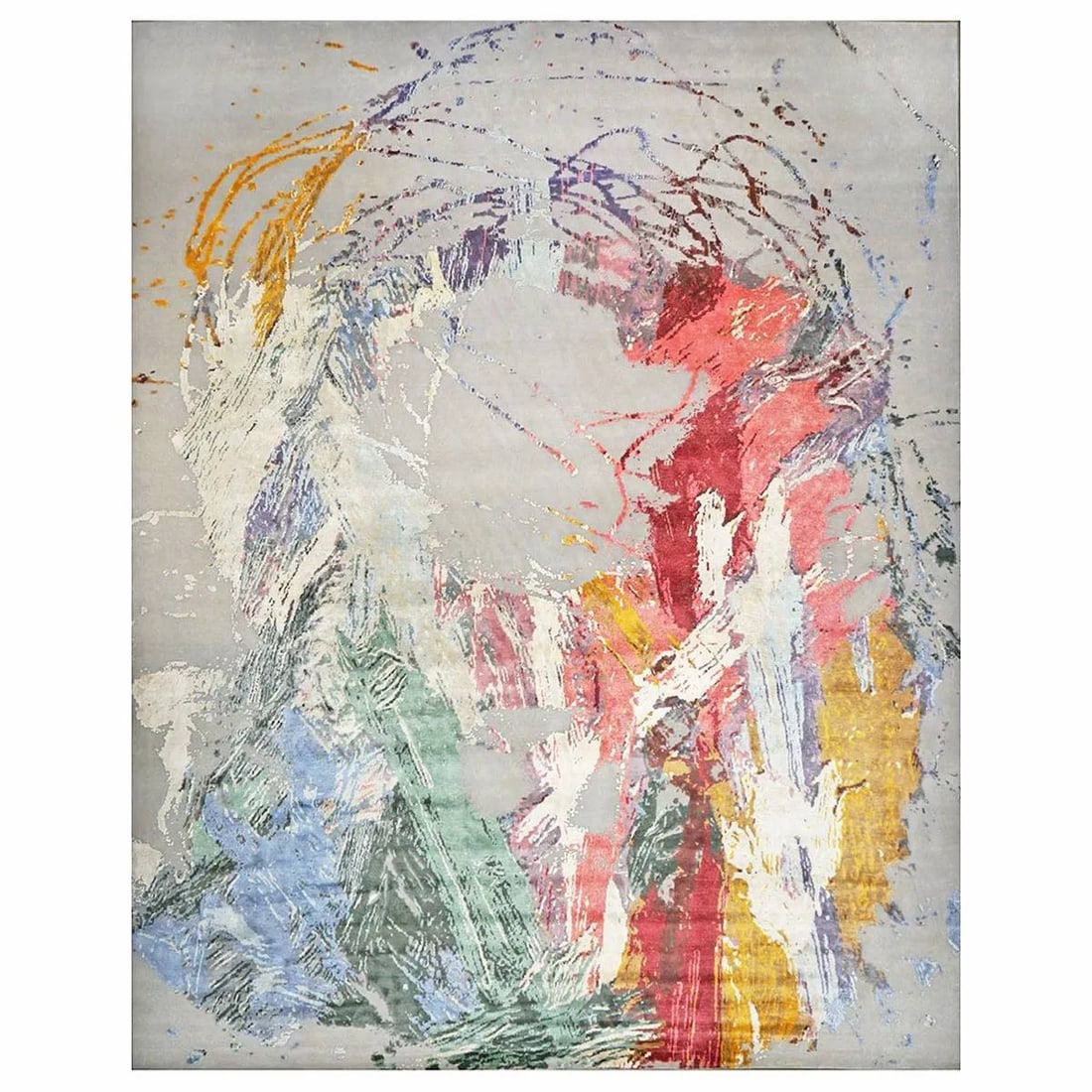 Modern Wool & Silk 1144026: Modern Wool & Silk 12×15 Grey & Multi Color Handmade Area Rug Origin: Nepal Actual size: 12′ x 15’2″