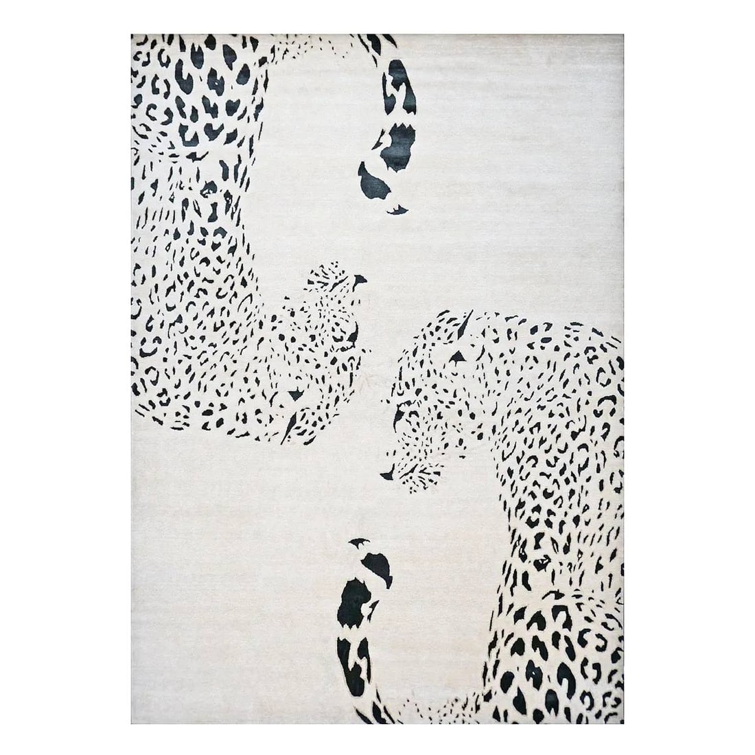 Modern Wool & Silk 1144032: Modern Wool & Silk 9×14 Ivory & Black Jaguar Handmade Area Rug Origin: NepalActual size: 9’3″ x 14’5″