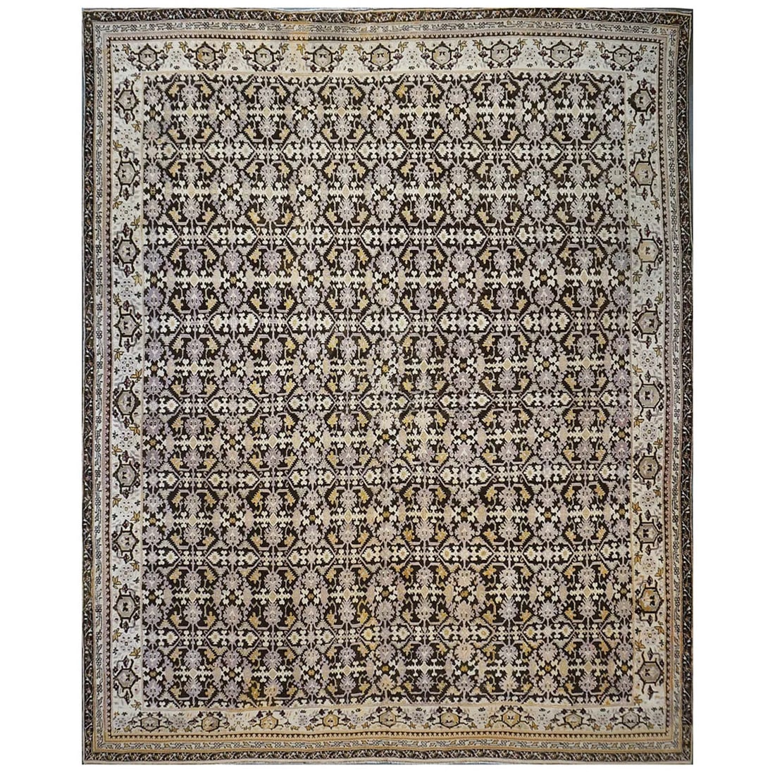 Antique Indian 1143833: Antique Indian Agra 12×14 Brown & Ivory Handmade Area Rug Content: Wool Actual Size: 11’9″ X 14’4″