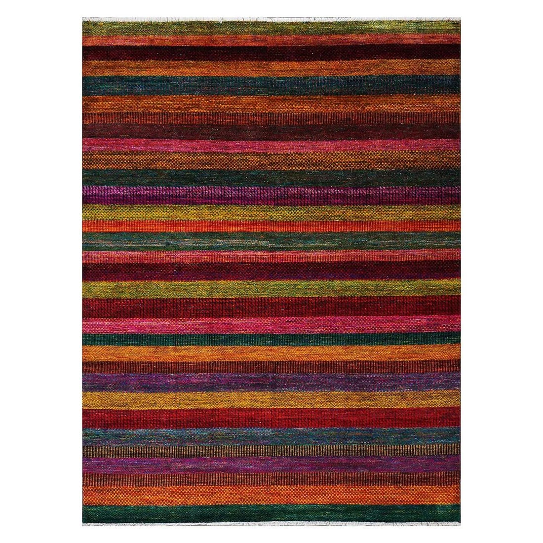 Indian Modern 9902755: Indian Modern Silk Ikat 9×12 Vibrant Multicolor Area Rug Content: WoolActual size: 8’10” x 11’11”