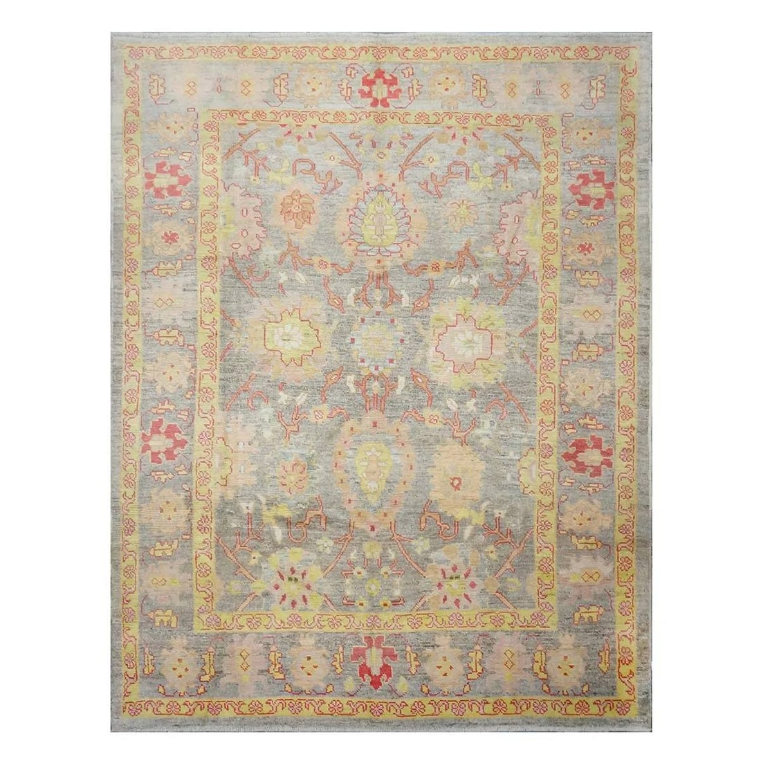 Turkish Oushak 1143973: Turkish Oushak Master 8×10 Grey, Red, & Yellow Handmade Area Rug Actual size: 8’3″ x 10’8″