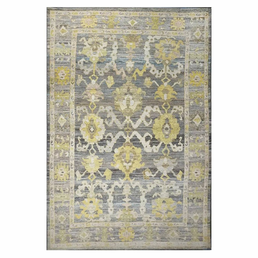Turkish rug 1144081: 21st Century Turkish Oushak 9×14 Slate Blue, Olive Green, & Ivory Handmade Rug Actual size: 9’1″x14’1″