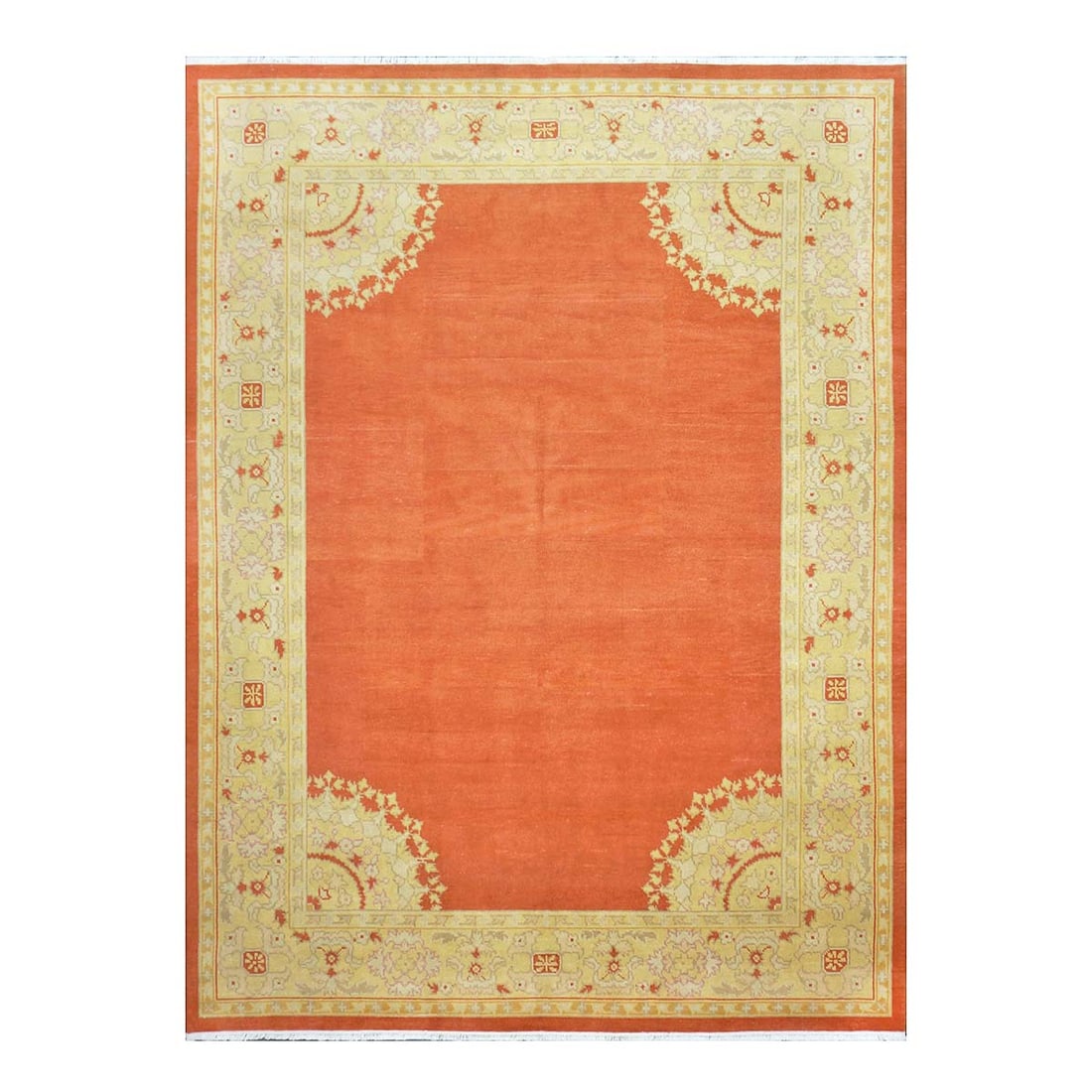 sino oushak rug 1144771: handmade sino oushak rug DESIGN:all over motif backgraund:orang border:cream SIZE: 8.11x11.11