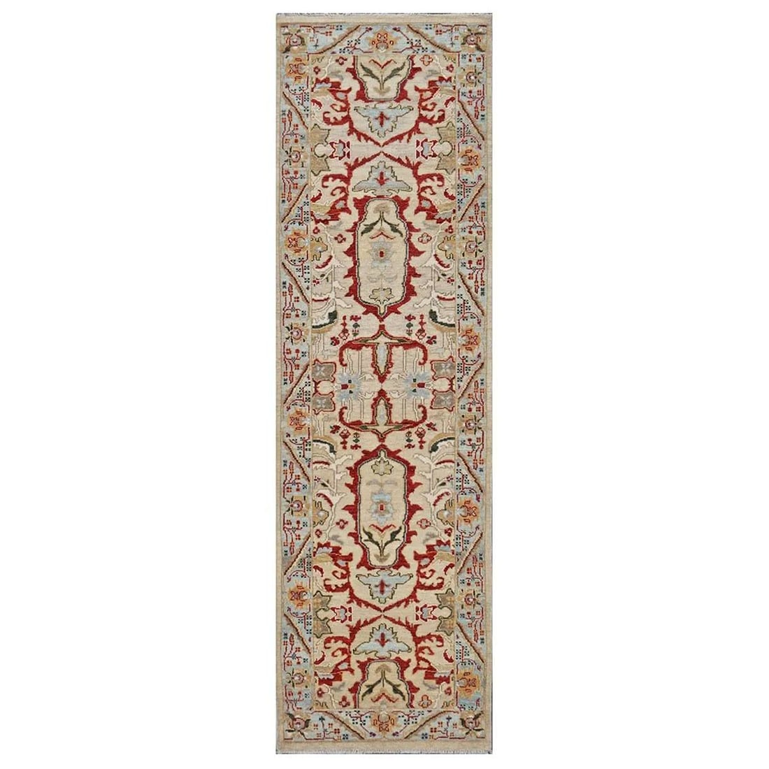 Afghanistan RUG 1144042: Sultanabad 3×10 Tan, Red & Light Blue Handmade Hall Runner Rug Content: Wool Actual size: 2’10” x 10’2″