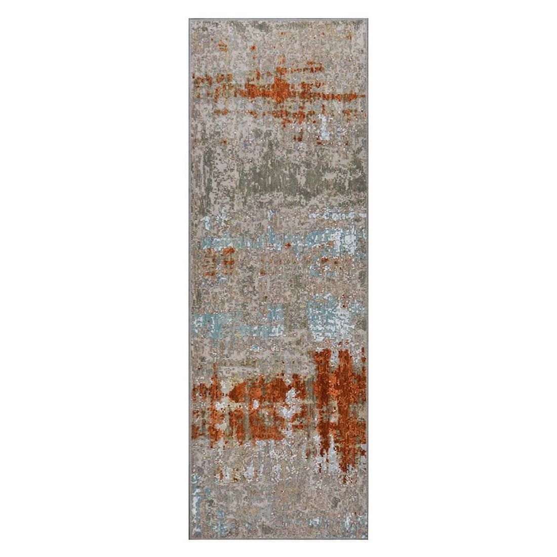 Indian Modern 1144152: Indian Modern Wool & Silk 3X9 Grey, Rust, & Slate Runner Area Rug