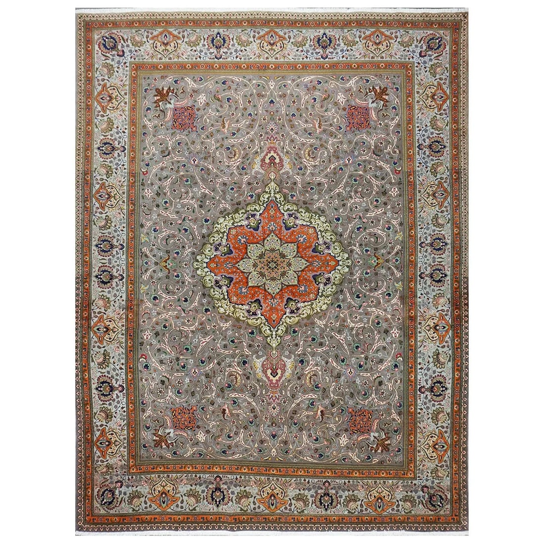 Antique Persian Tabriz 1140684: Antique Persian Tabriz Rug Grey & Light Blue 10×13 Area Rug Content: Wool Pile/Cotton Foundation Actual Size: 10′ X 13