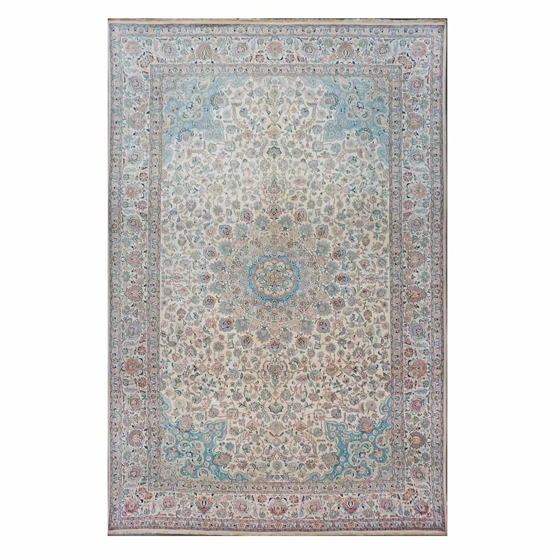 Persian Tabriz 9902227: Antique 1940s Persian Tabriz Pahlavi 11×18 Ivory & Blue Handmade Area Rug Actual size: 11’6″ x 17’10”