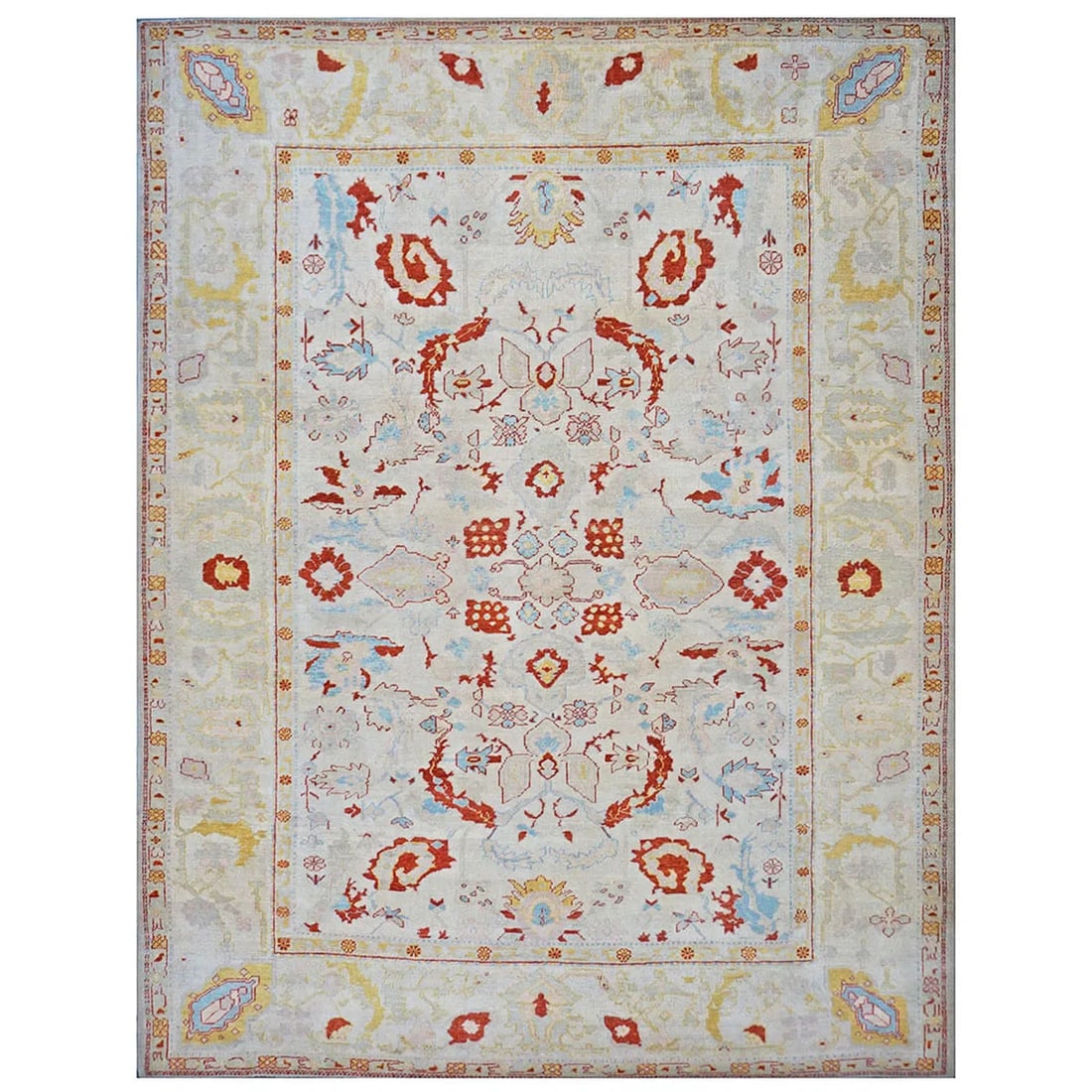 Turkish Oushak 1141267: 21st Century Turkish Oushak 9×12 Ivory, Rust, & Blue Area Rug Content: Wool Actual Size: 9.8 X 12.9