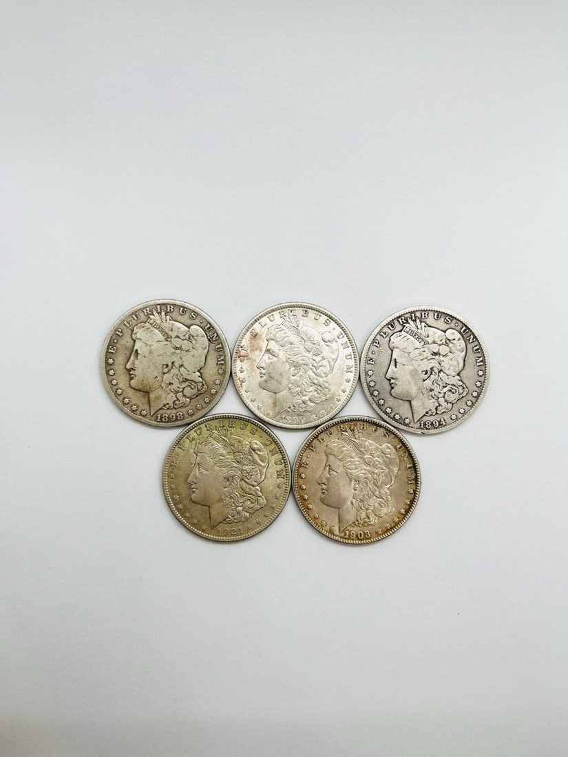 SILVER ONE DOLLER United States of America Liberty coins: silver dollar coins 1921_1890_1898_1894_1903 TOTAL 5 COINS