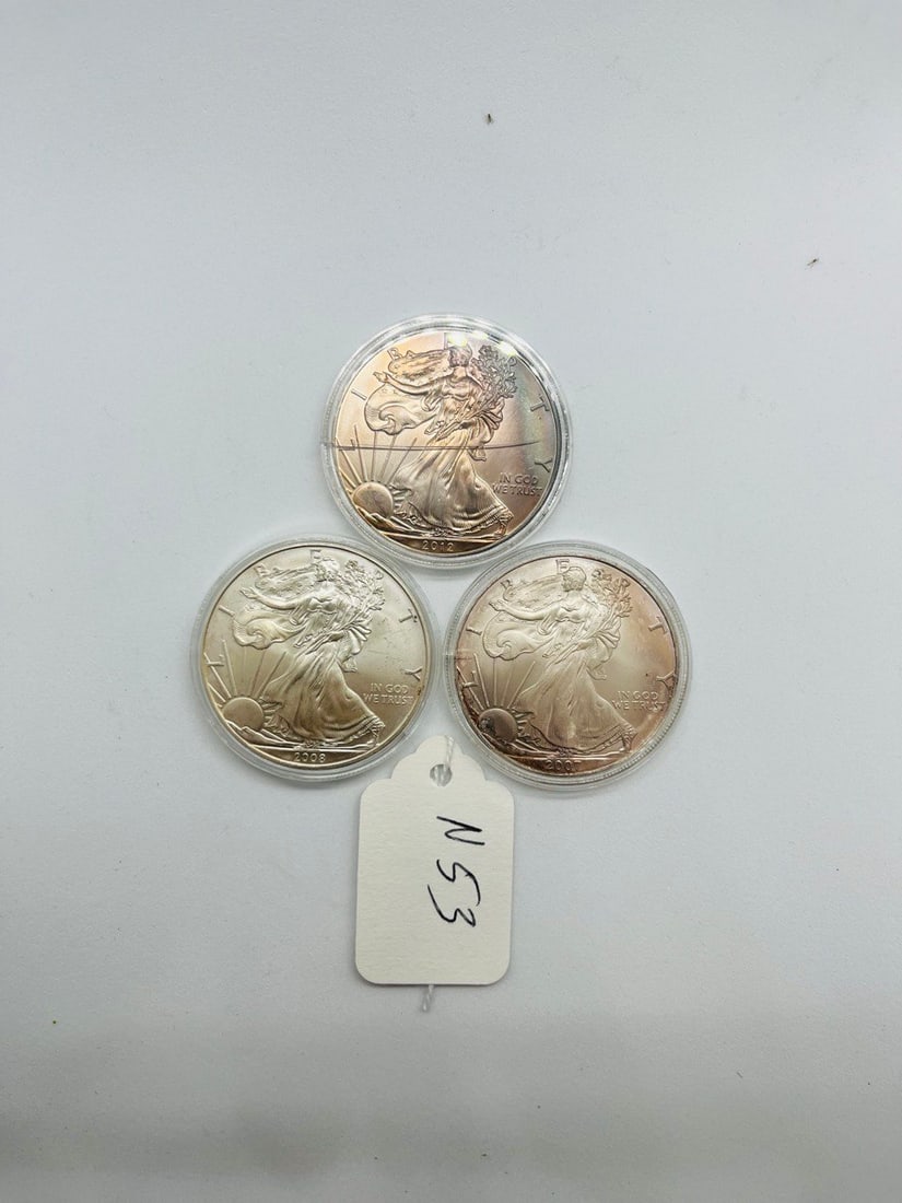 SILVER ONE DOLLER United States of America Liberty coins: 3 ladies liberty one dollar siver 2012 2008 2007