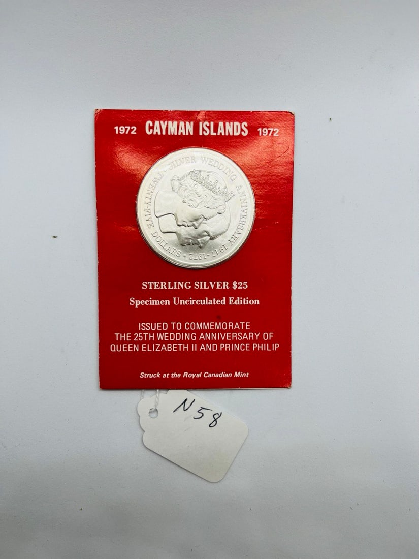 1972 CAYMAN ISLAND ELIZABET II: 1972 CAYMAN ISLAND ELIZABET II STERLING SILVER UNCIREULATED EDITION $25