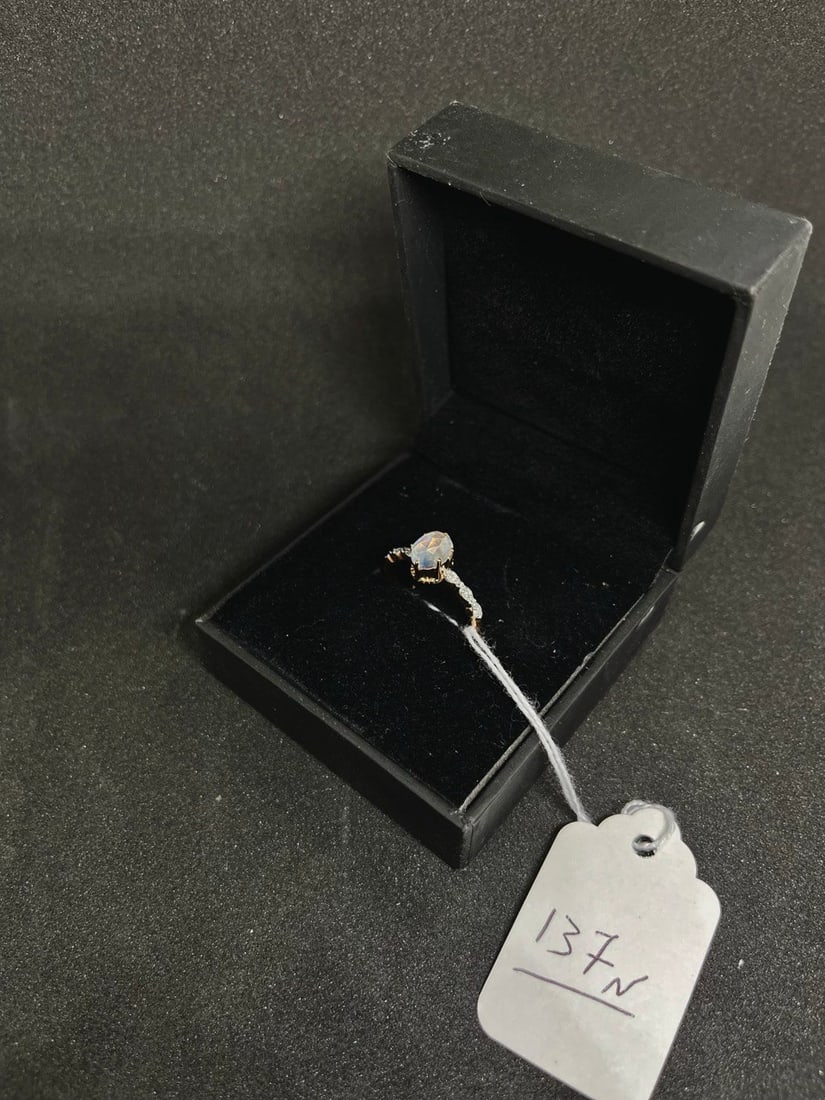 LADIES RING: 14K LADIES RING NATURAL MOONSTONE WITH DIAMONDS YELLOW GOLD 1CTTW SIZE 10