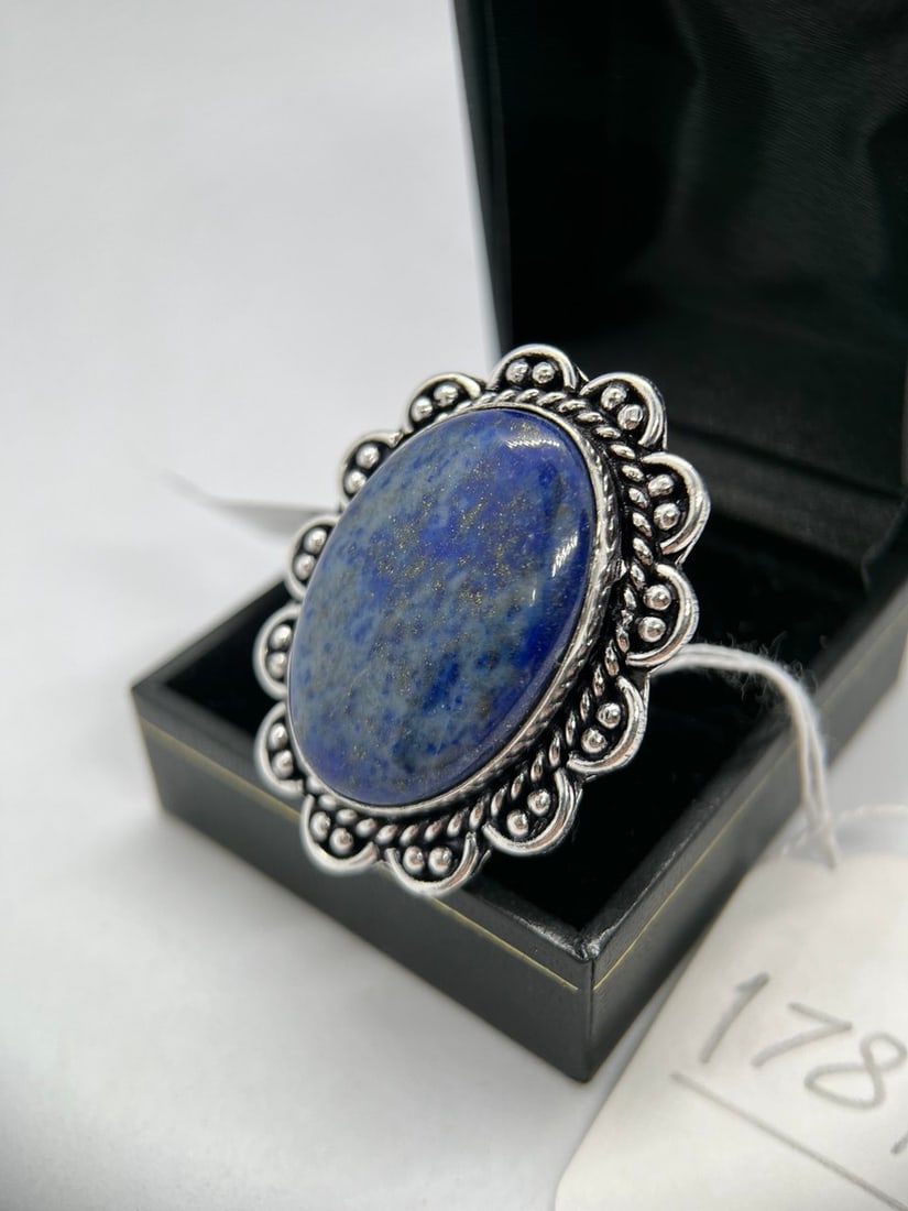 VINTAGE LAPIS STONE SILVER RING - 3