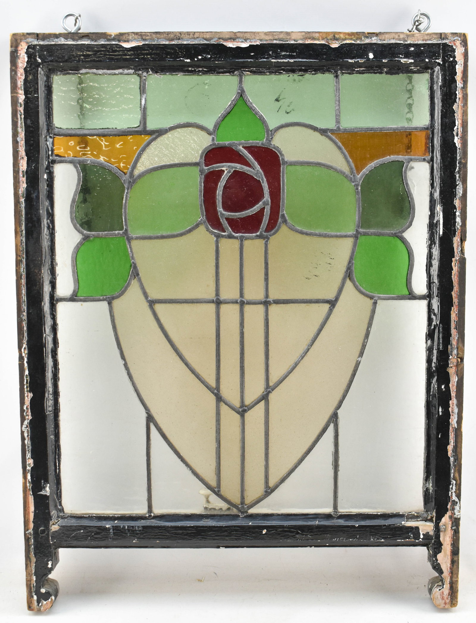 Vintage Arts & Crafts Rose Floral Stained Glass Window (1 of 14)