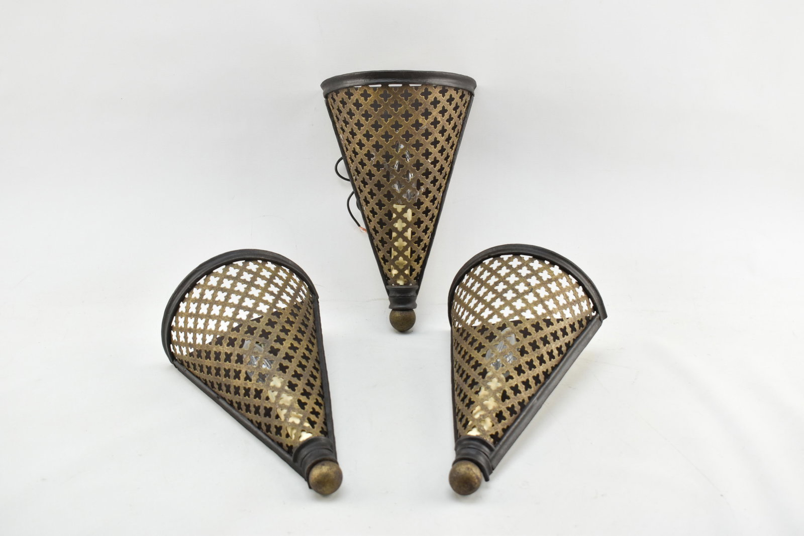 3 Pierced Metal Wall Sconces w/ Candle Lights (1 of 13)