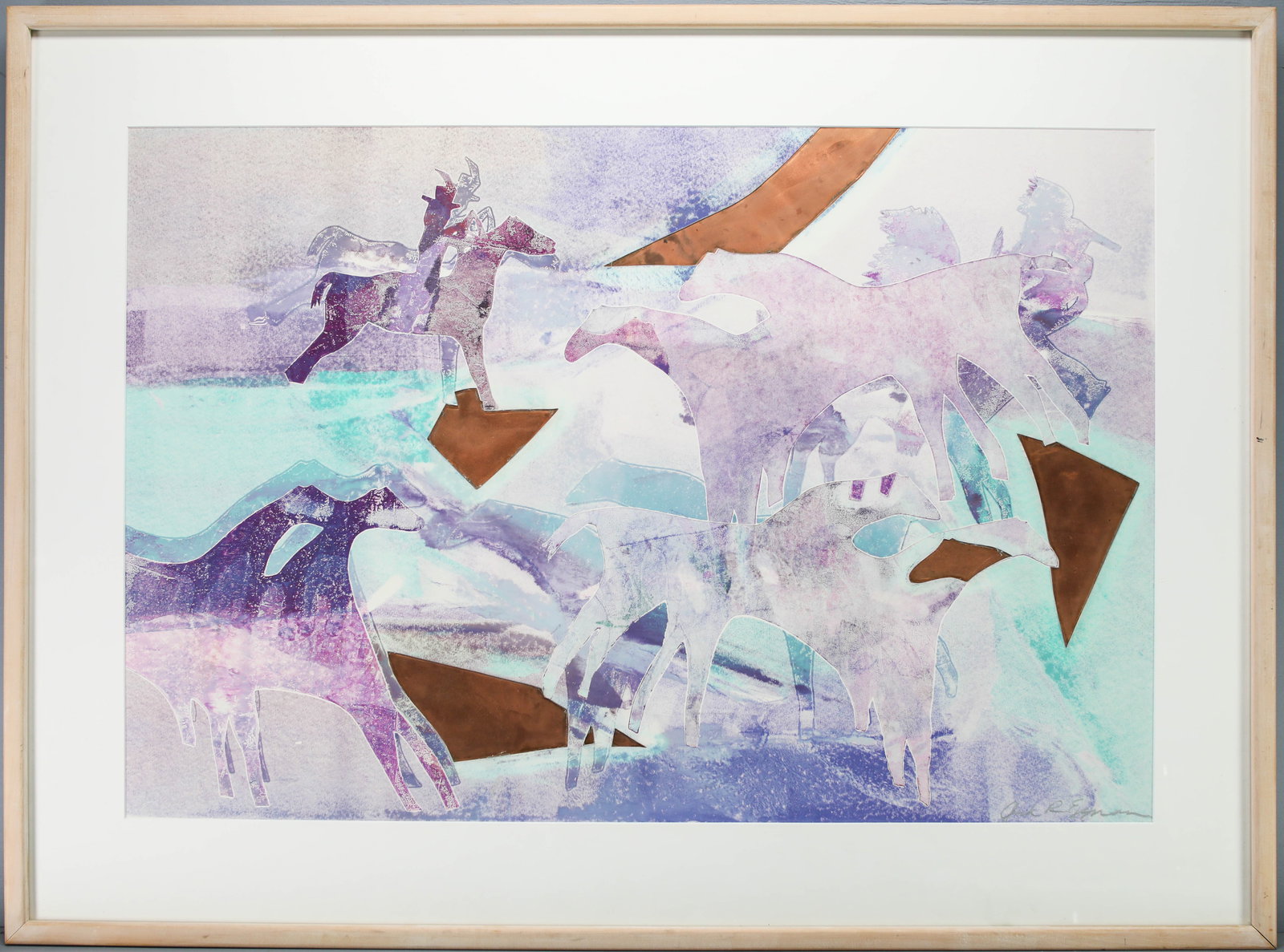 Jack R. Eggman, Signed Monotype of Horse Riders with Copper Inlay (1 of 5)
