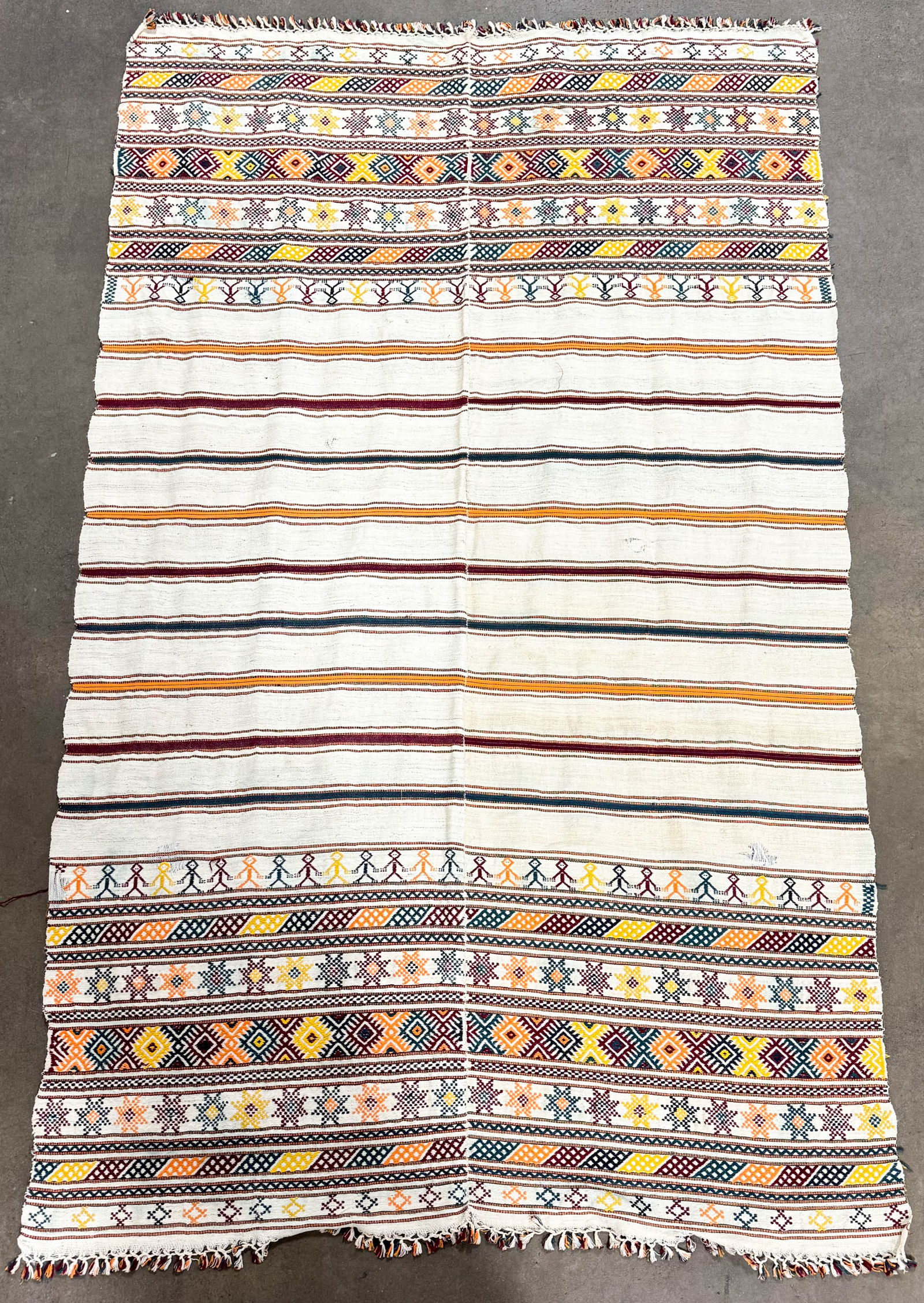 Vintage Moroccan Berber Tribal Kilim Hand Knotted Rug, Multicolor on White (1 of 9)