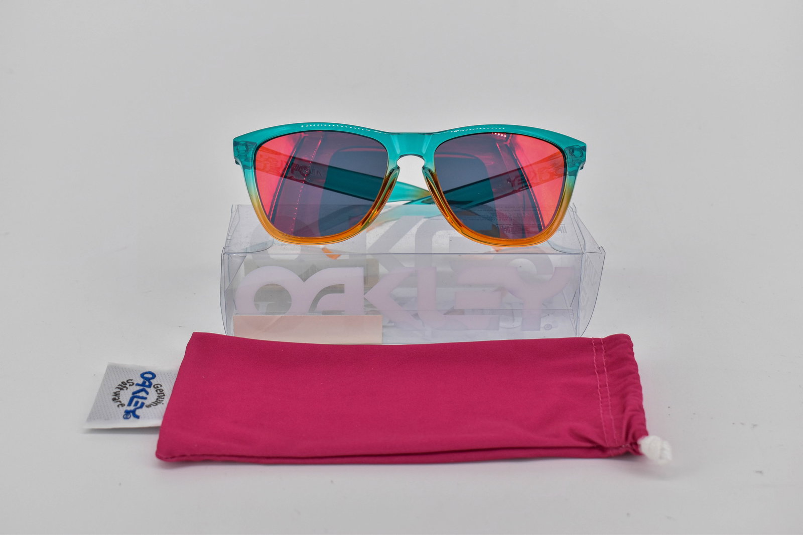 Oakley Fire Flora Fade Frogskin Sunglasses, Clear Blue, Orange/Ruby Iridium (1 of 6)