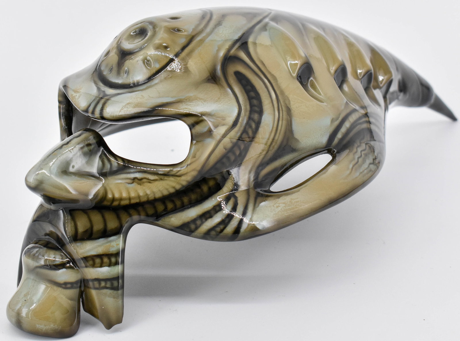 Oakley Spike Alien Bob Sunglasses Display Head, Custom Bone: Oakley Oakley alienesque spiked Bob fiberglass and resin display head. Painted with bone/spine design similar to the style of H.R. Giger, probably custom airbrushed by an artist post use as a display