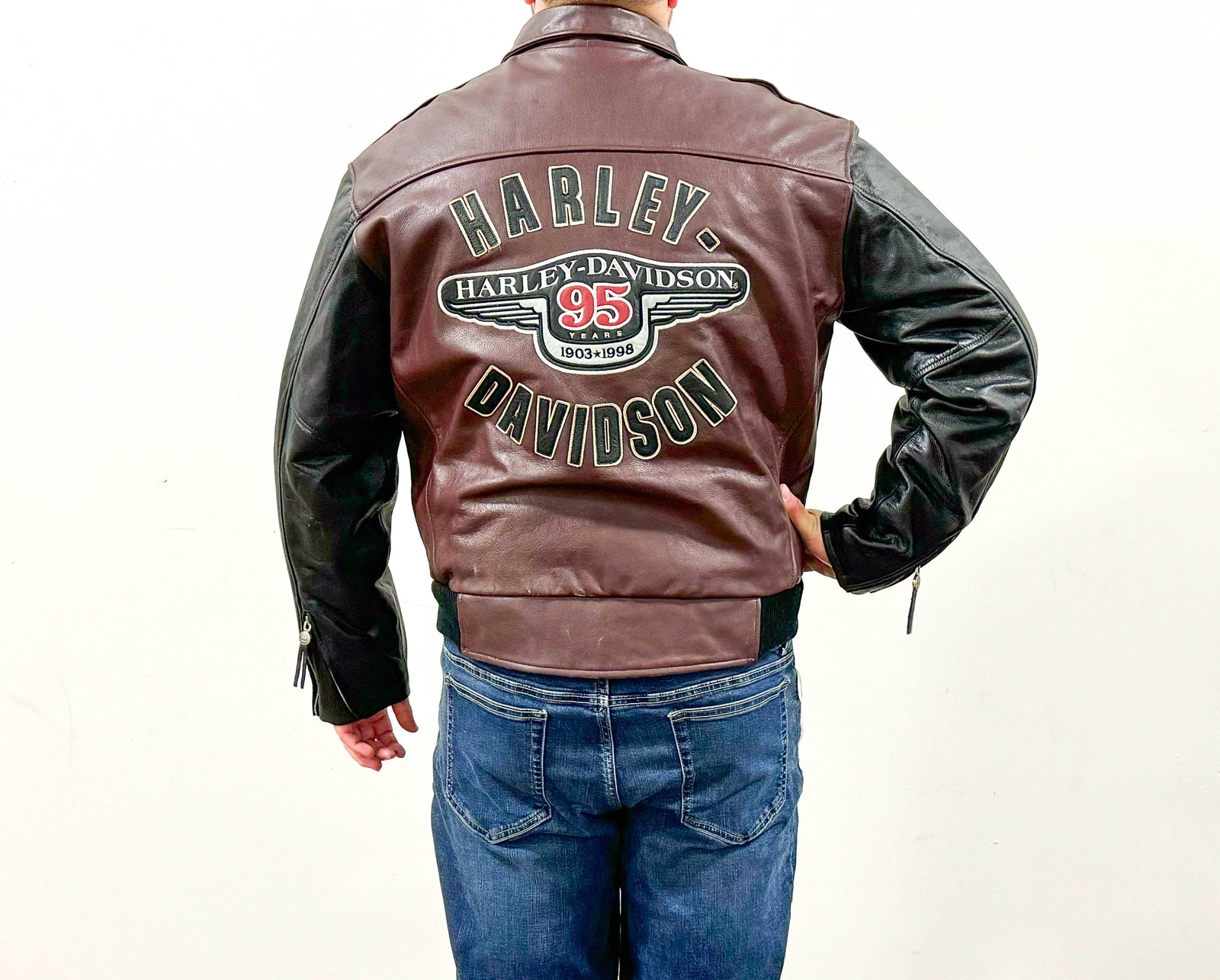 Harley Davidson 95 Year Anniversary Leather Varsity Motorcycle Jacket, Size XL (1 of 6)