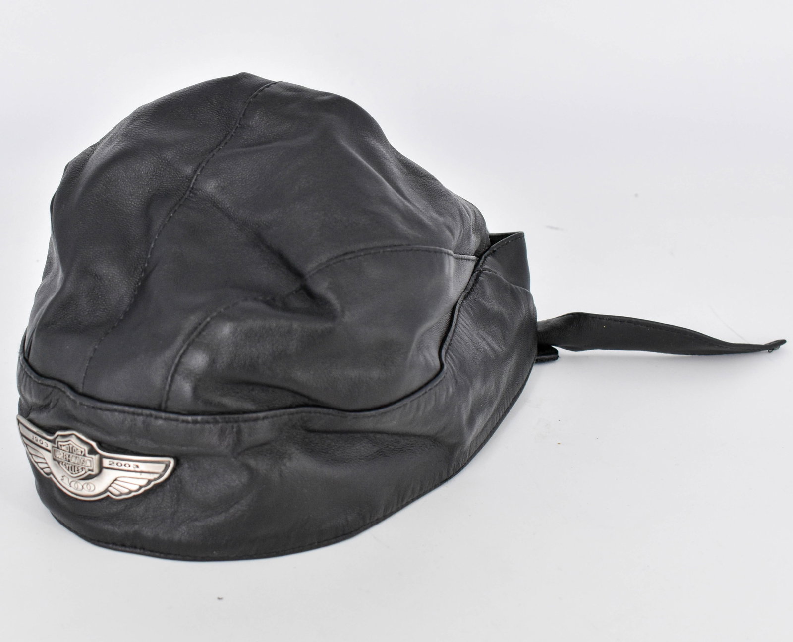 Harley Davidson 100 Year Anniversary Black Leather Skull Cap (1 of 5)
