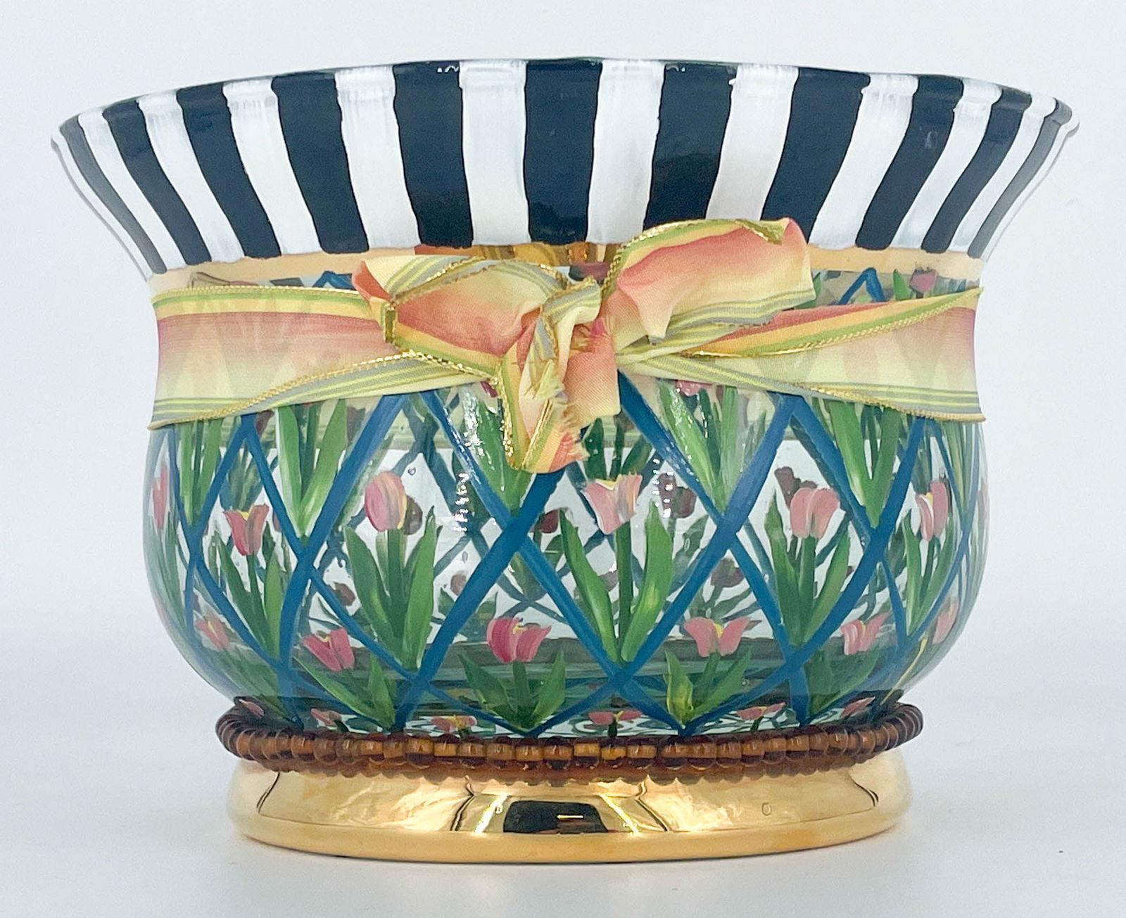 1980s MacKenzie Childs Painted Glass Tulip Bowl (1 of 4)