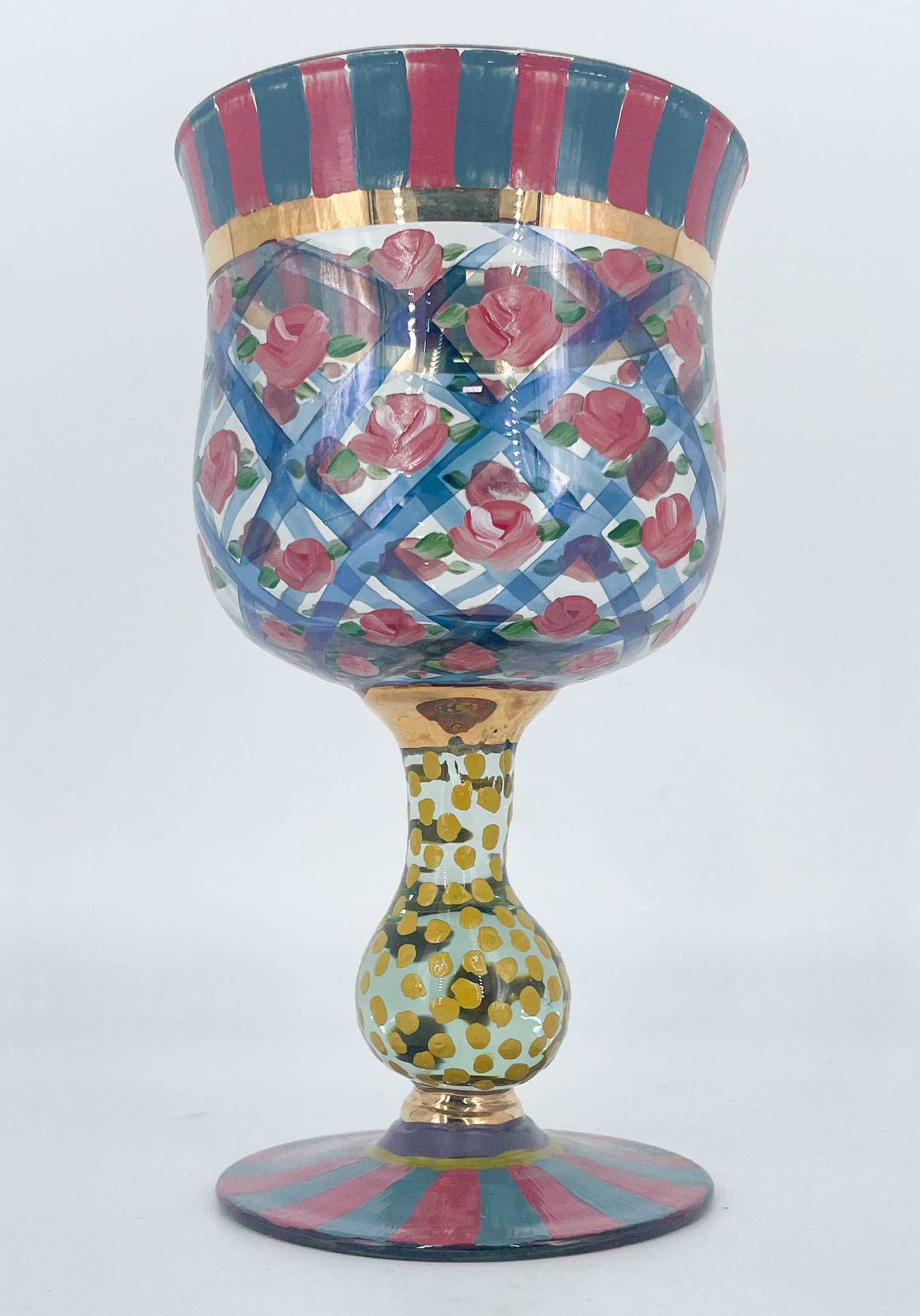 1991s MacKenzie Childs Painted Glass Rose Goblet (1 of 5)